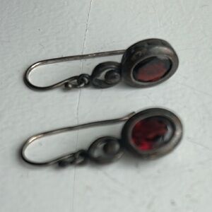 Minimalist Red and Silver Earrings with Bezel Setting